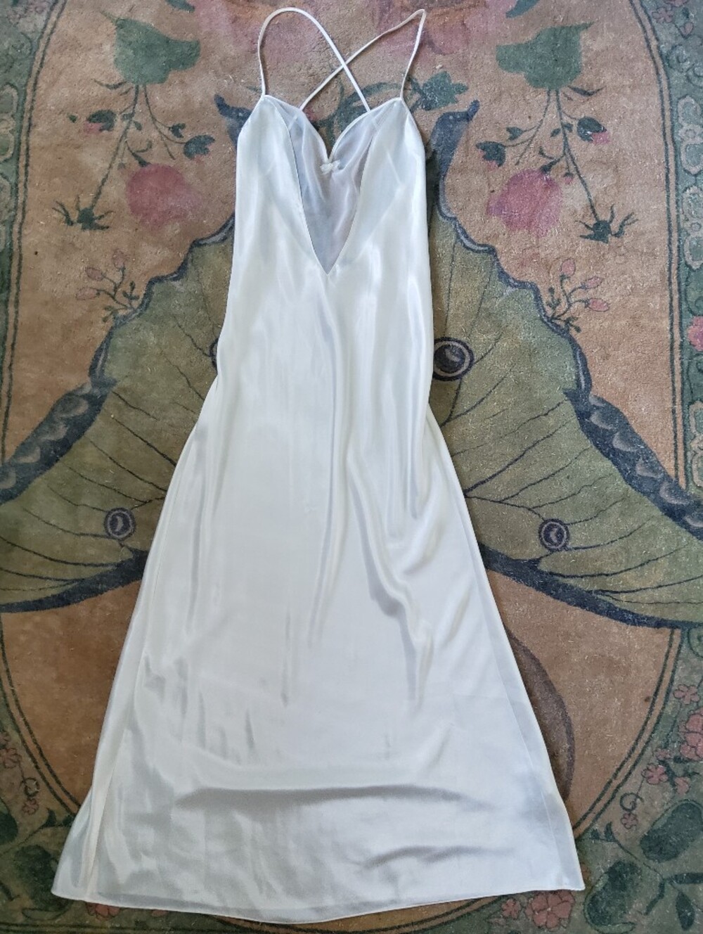 90s Bias Ivory Satin Slip Dress - Sheer Panel Open Low Back